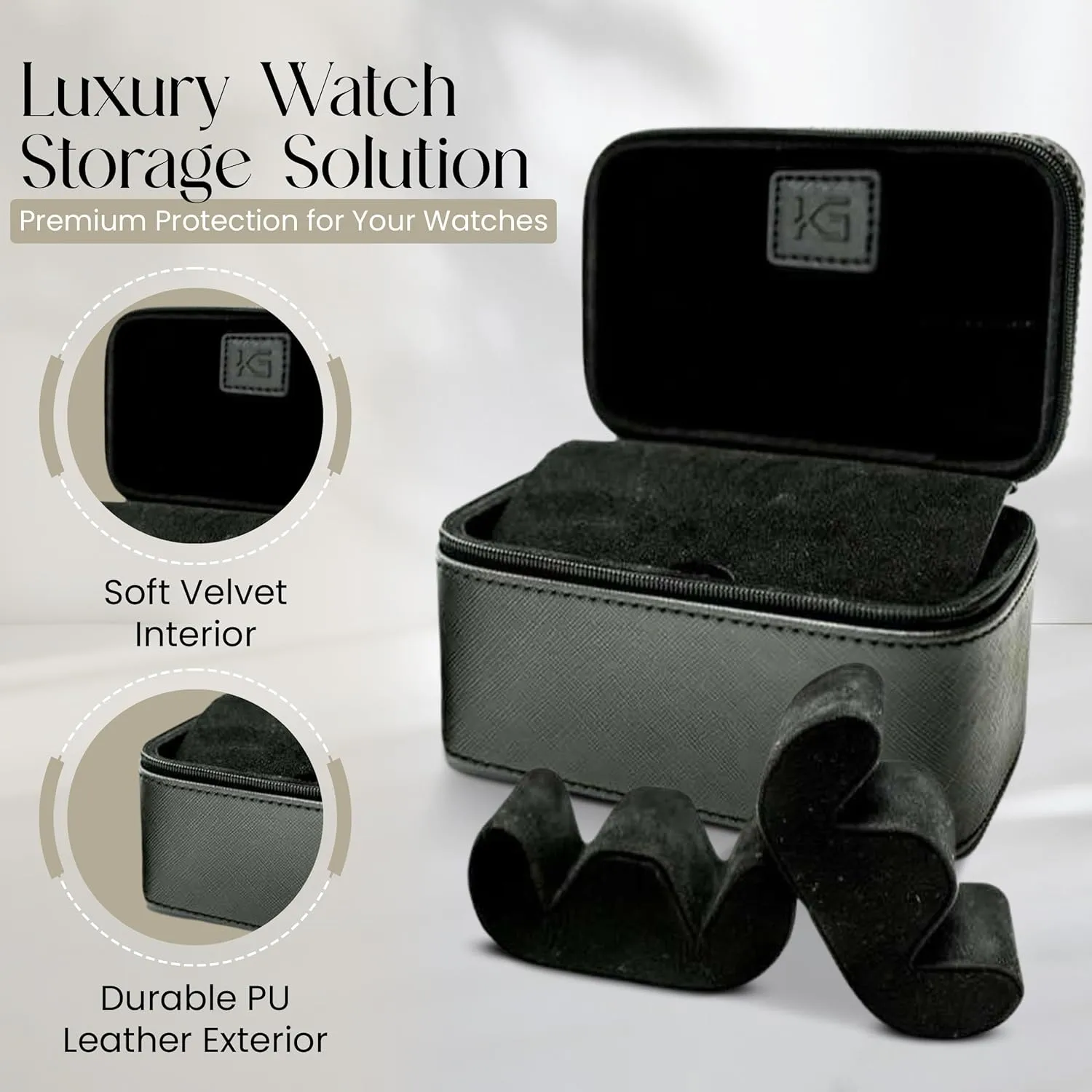 2 Watch Travel Case for Men - Portable 2 Slot PU Leather w/Velvet Inside Secure Travel Watch Case Holder w/Removable Pillows, Dividers | Watch Box for Men | Perfect Gifts For Watch Enthusiasts (Black)
