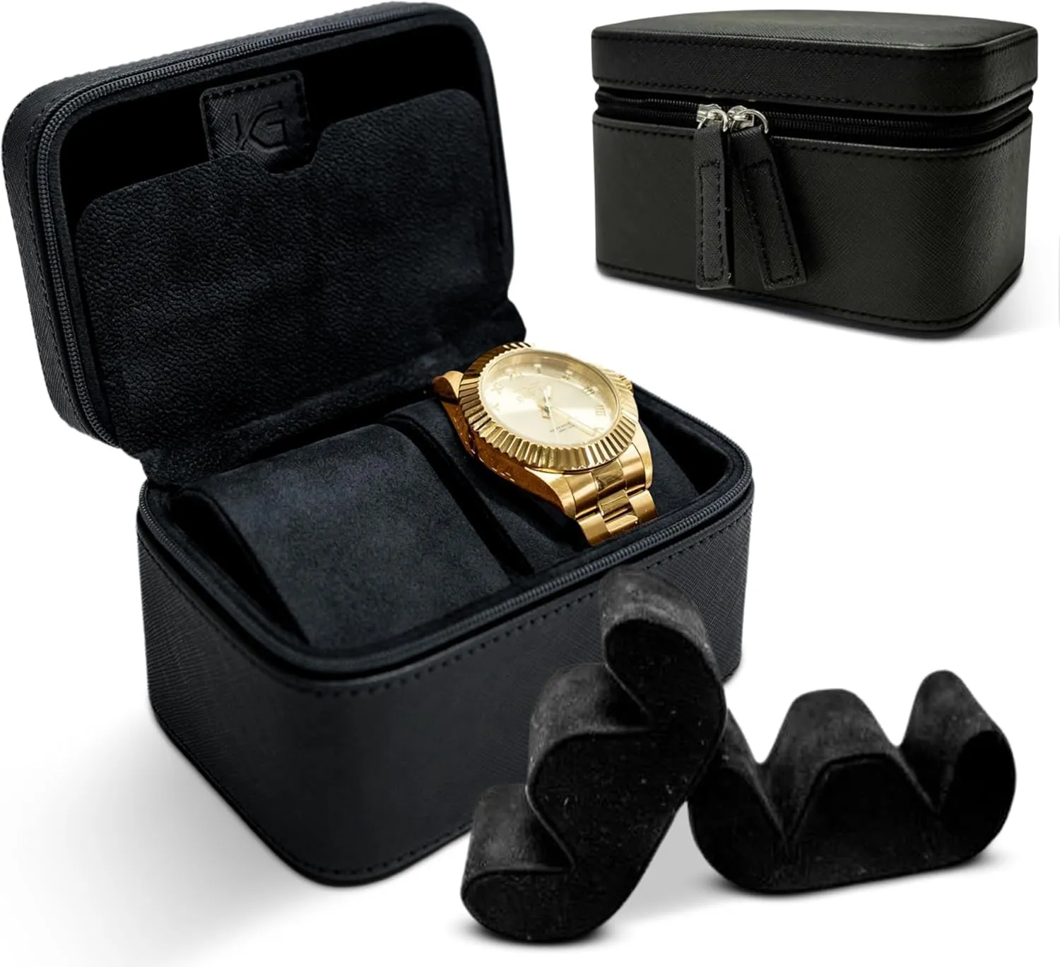 2 Watch Travel Case for Men - Portable 2 Slot PU Leather w/Velvet Inside Secure Travel Watch Case Holder w/Removable Pillows, Dividers | Watch Box for Men | Perfect Gifts For Watch Enthusiasts (Black)