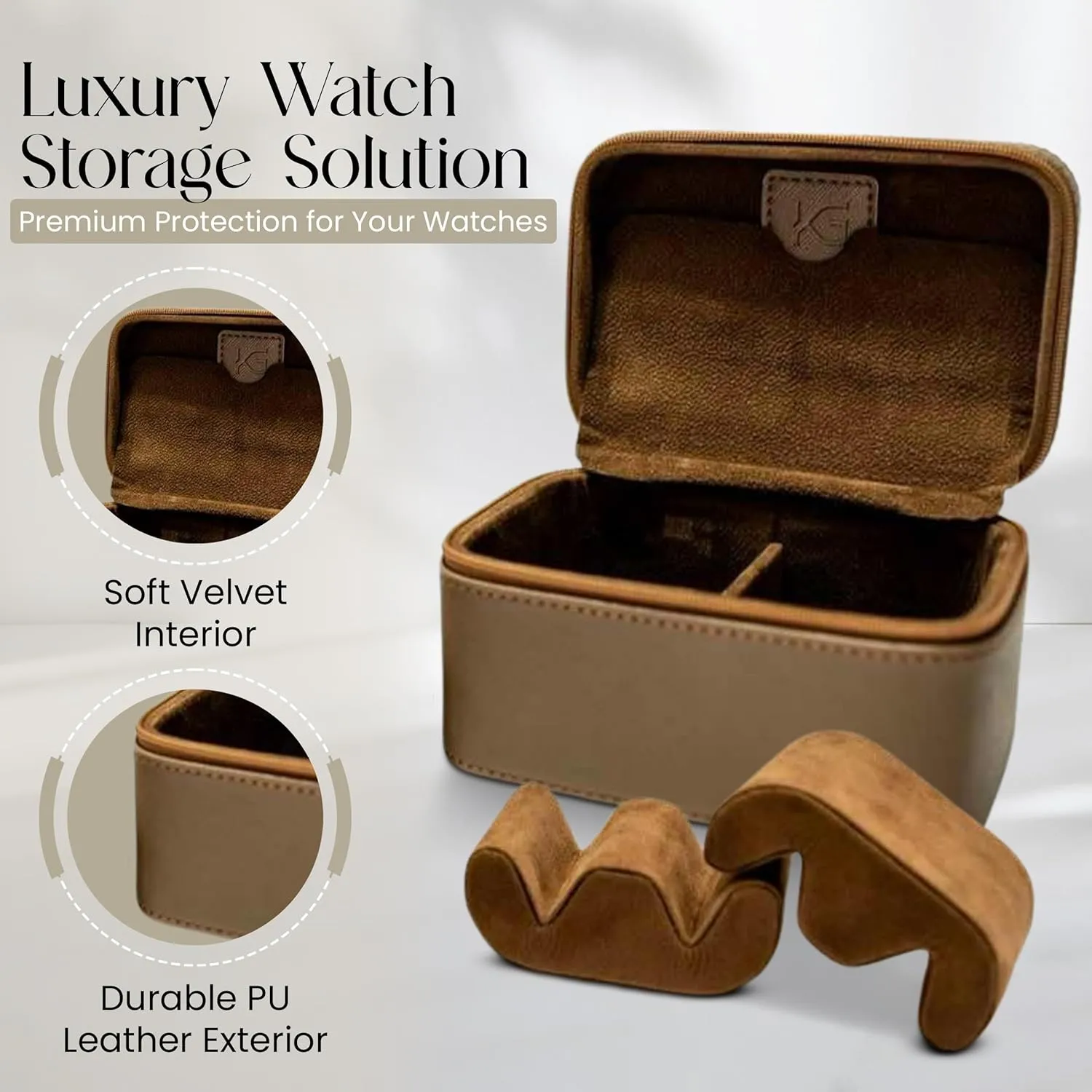2 Watch Travel Case for Men - Portable 2 Slot PU Leather w/Velvet Inside Secure Travel Watch Case Holder w/Removable Pillows, Dividers | Watch Box for Men | Perfect Gifts For Watch Enthusiasts (Brown)