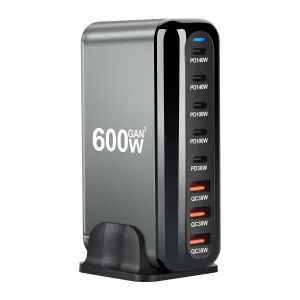 600W & 500W GaN USB-C Charging Hub  8-in-1 Fast Charger, 140W Output, Multi-Port Adapter