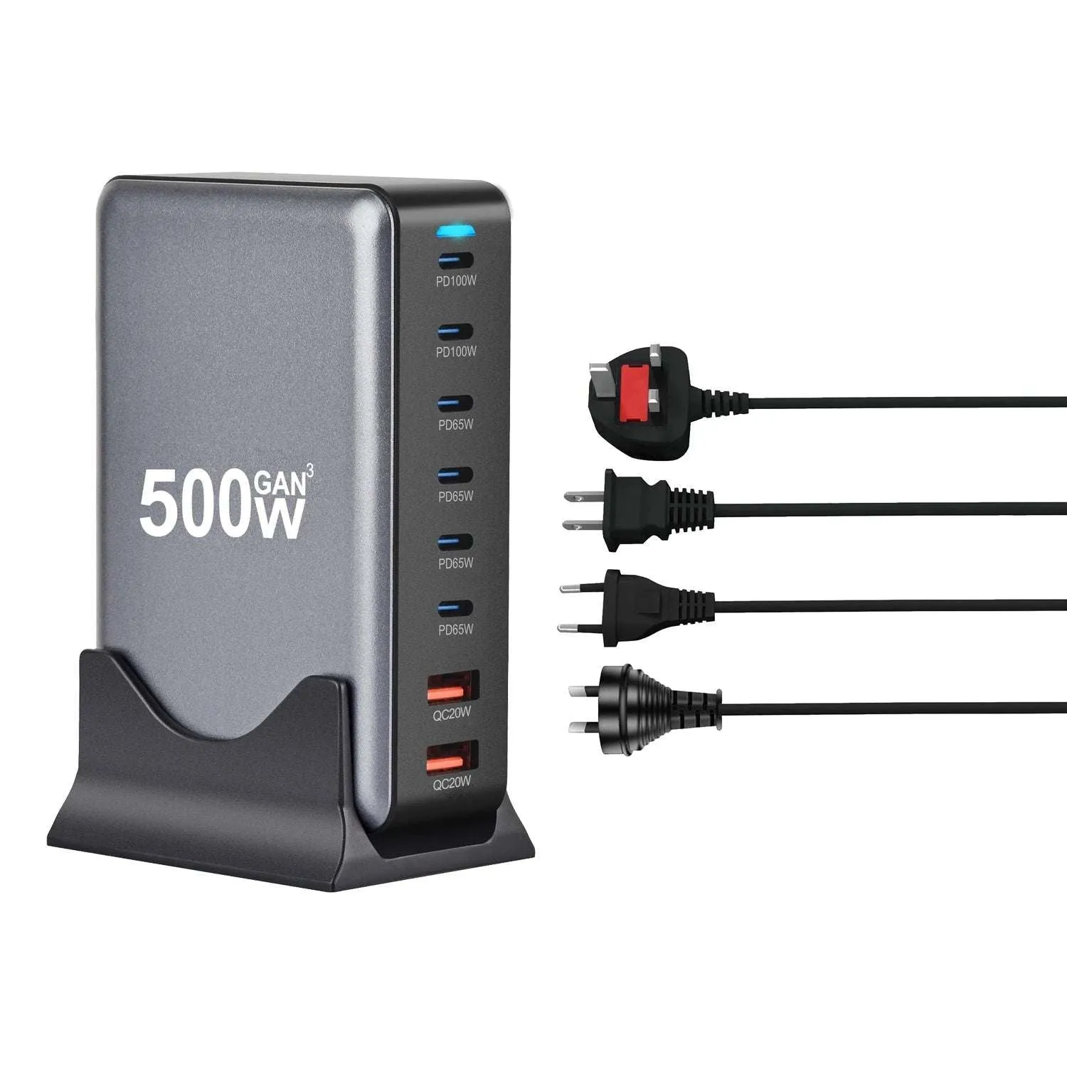 600W & 500W GaN USB-C Charging Hub  8-in-1 Fast Charger, 140W Output, Multi-Port Adapter