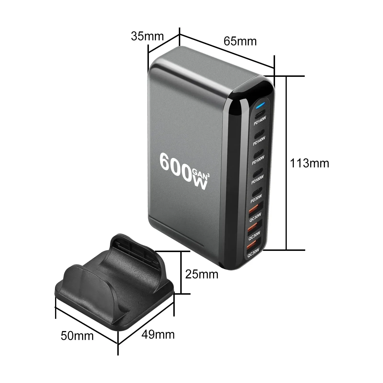 600W & 500W GaN USB-C Charging Hub  8-in-1 Fast Charger, 140W Output, Multi-Port Adapter