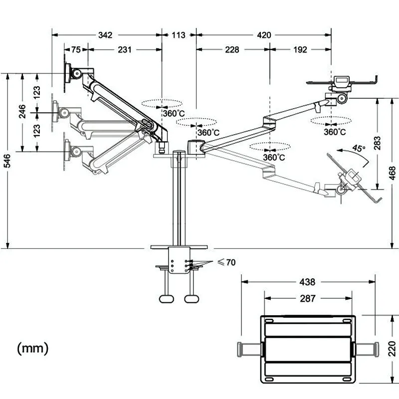 Adjustable Desktop Stand for 17-32 and 12-17 Monitors - Aluminum
