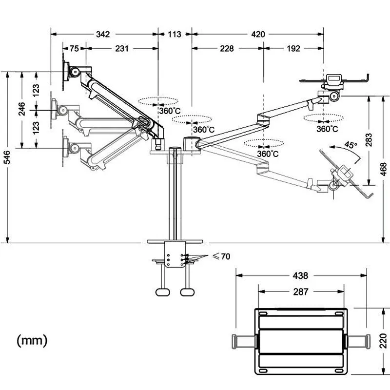 Adjustable Desktop Stand for 17-32 and 12-17 Monitors - Aluminum