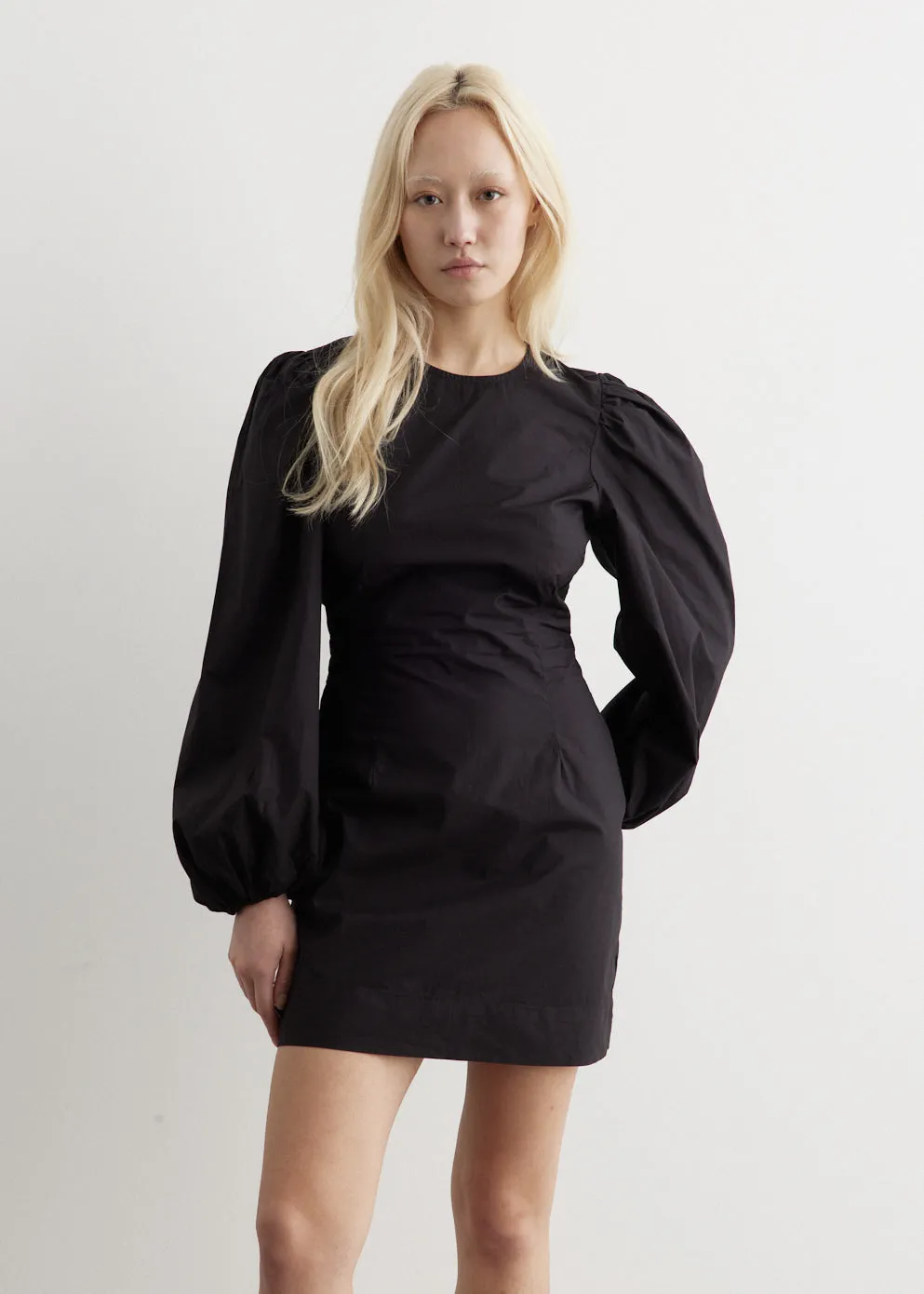 Cotton Poplin Open Back Mini Dress