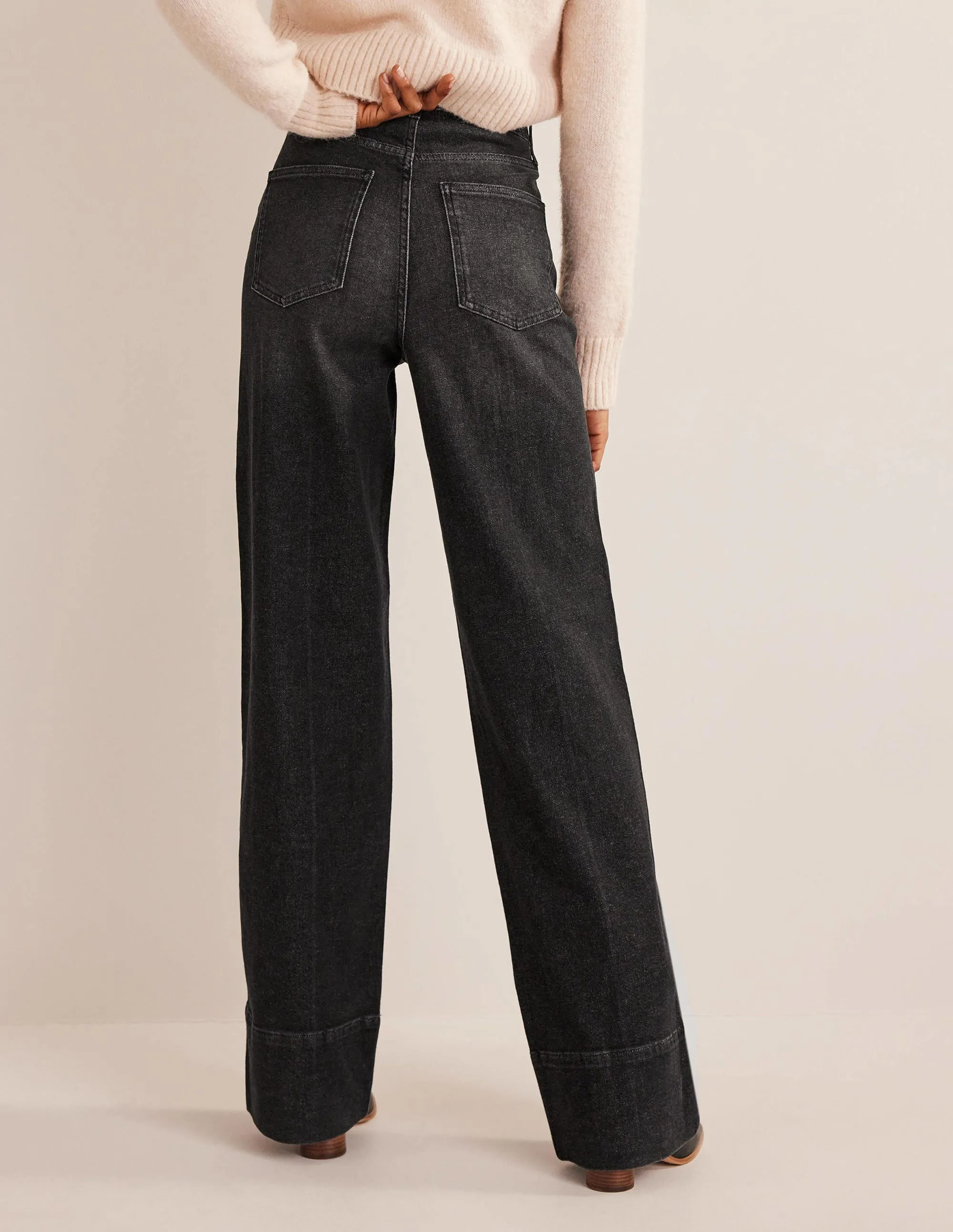 Full Length Straight Jeans-Washed Black