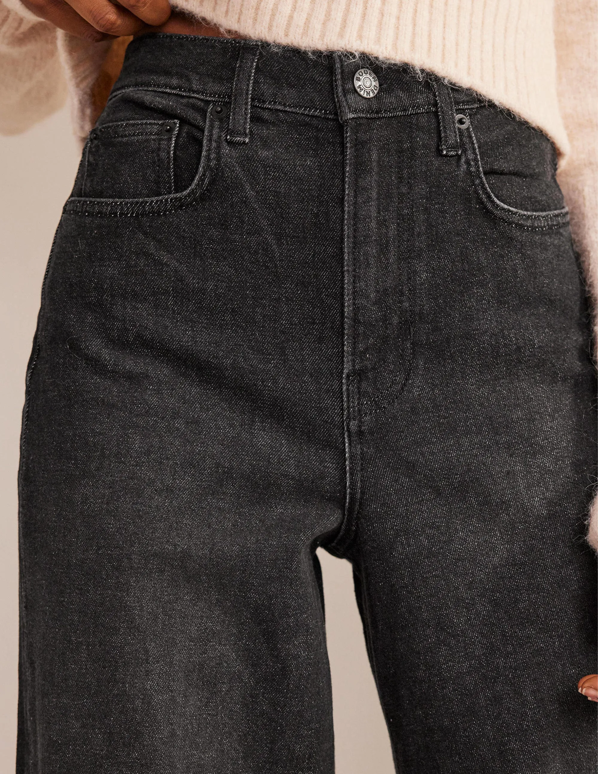 Full Length Straight Jeans-Washed Black