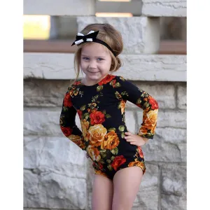 Girls Black Floral Leotard