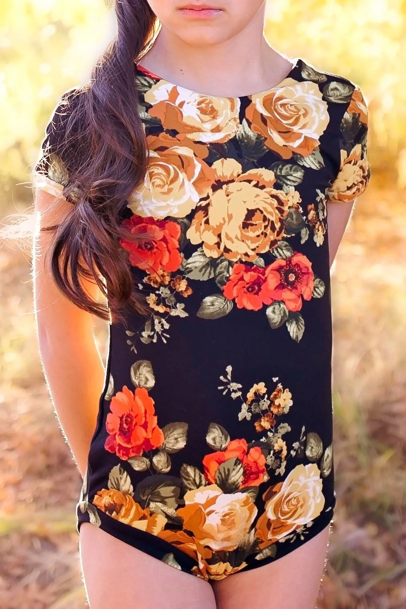 Girls Black Floral Leotard