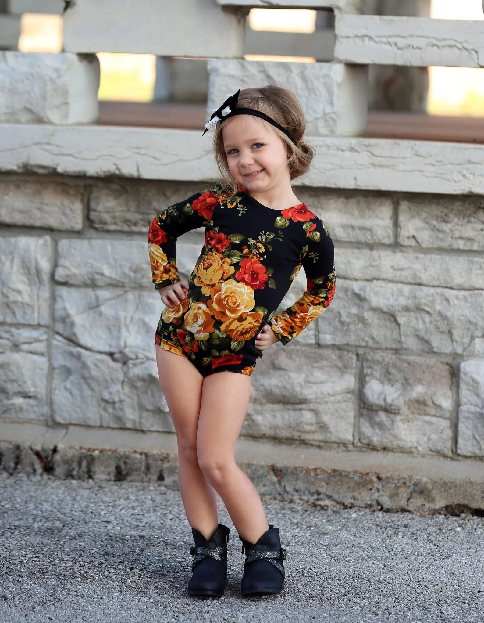 Girls Black Floral Leotard