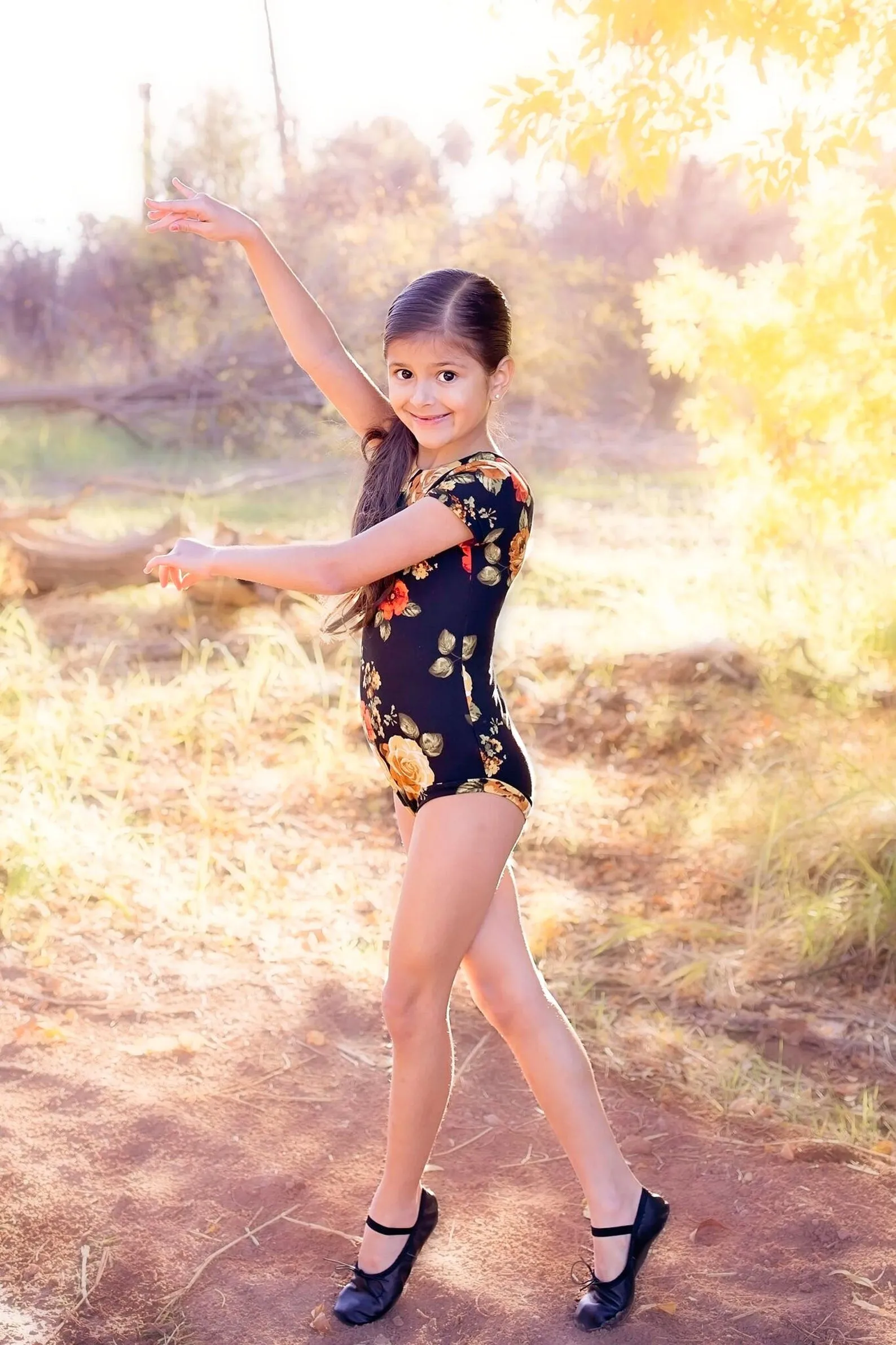 Girls Black Floral Leotard