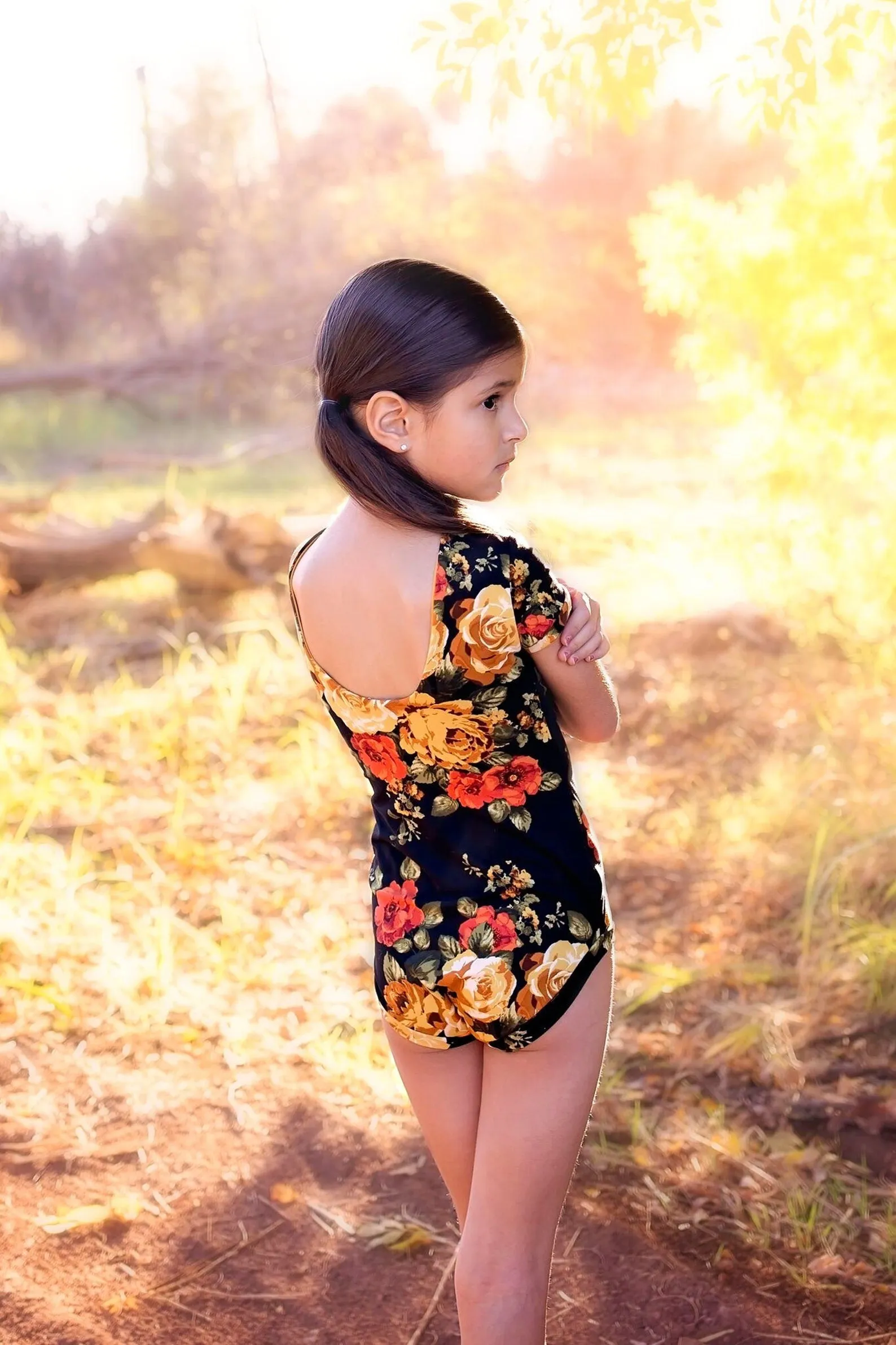 Girls Black Floral Leotard