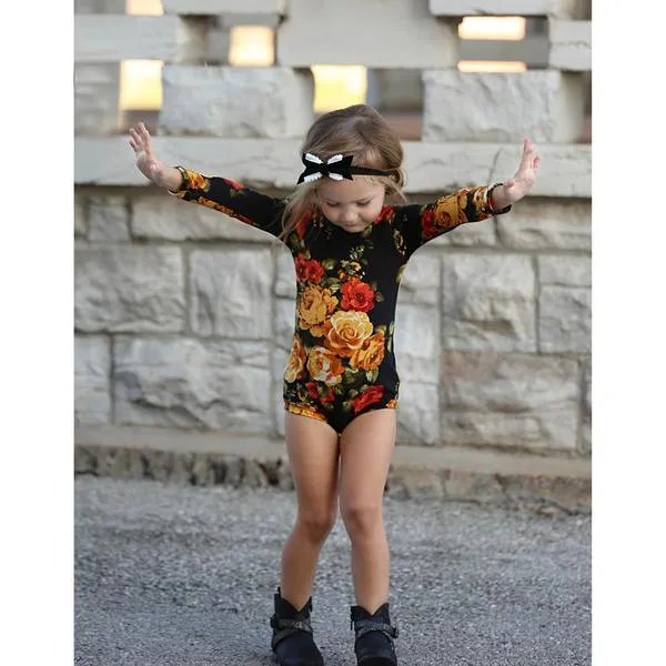 Girls Black Floral Leotard