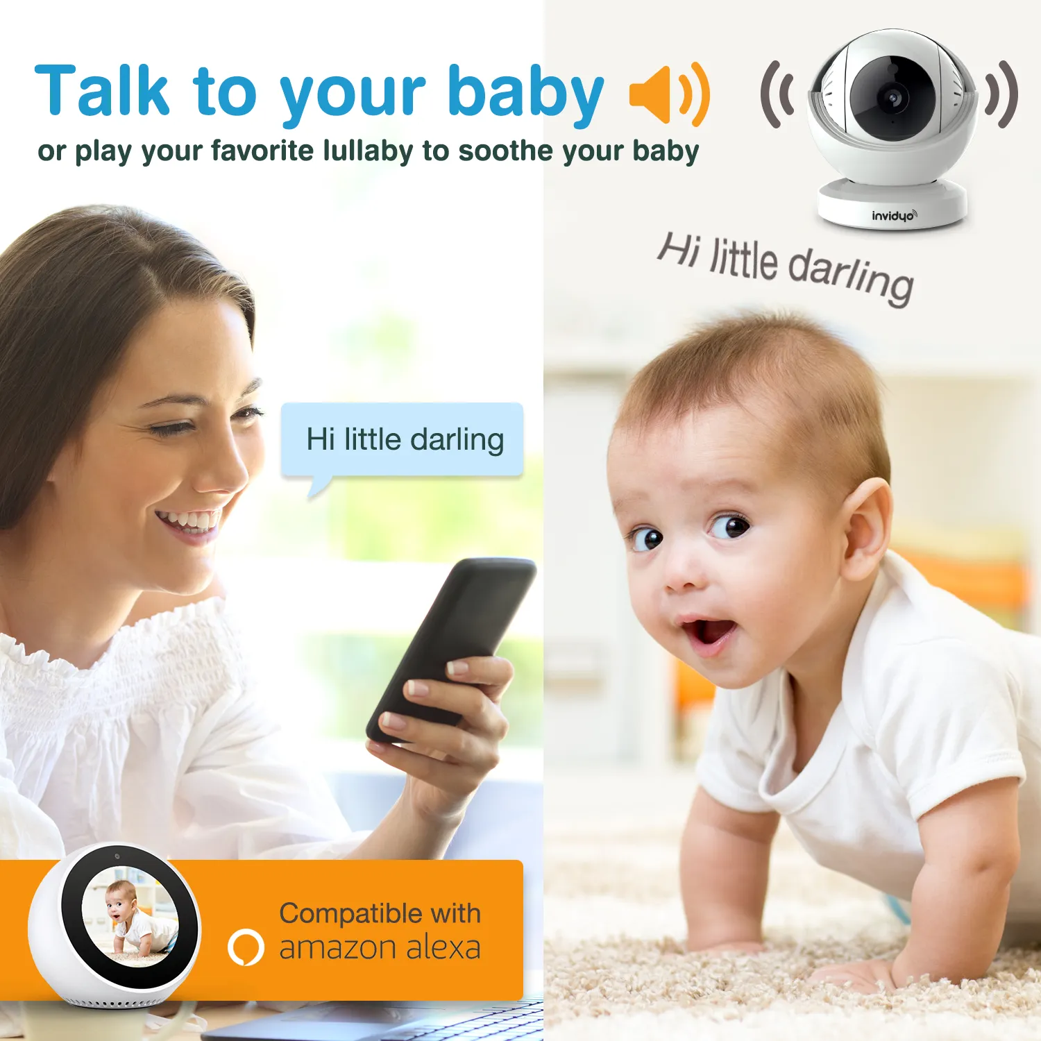 Invidyo The World's Smartest Video Baby Monitor with Crib Mount   1-Year Subscription