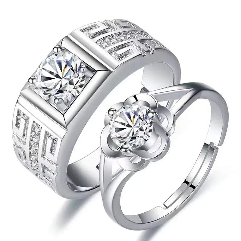 JETTING - Classic Silver Color Adjustable Couple Ring Set: Symbol of Unity and Commitment