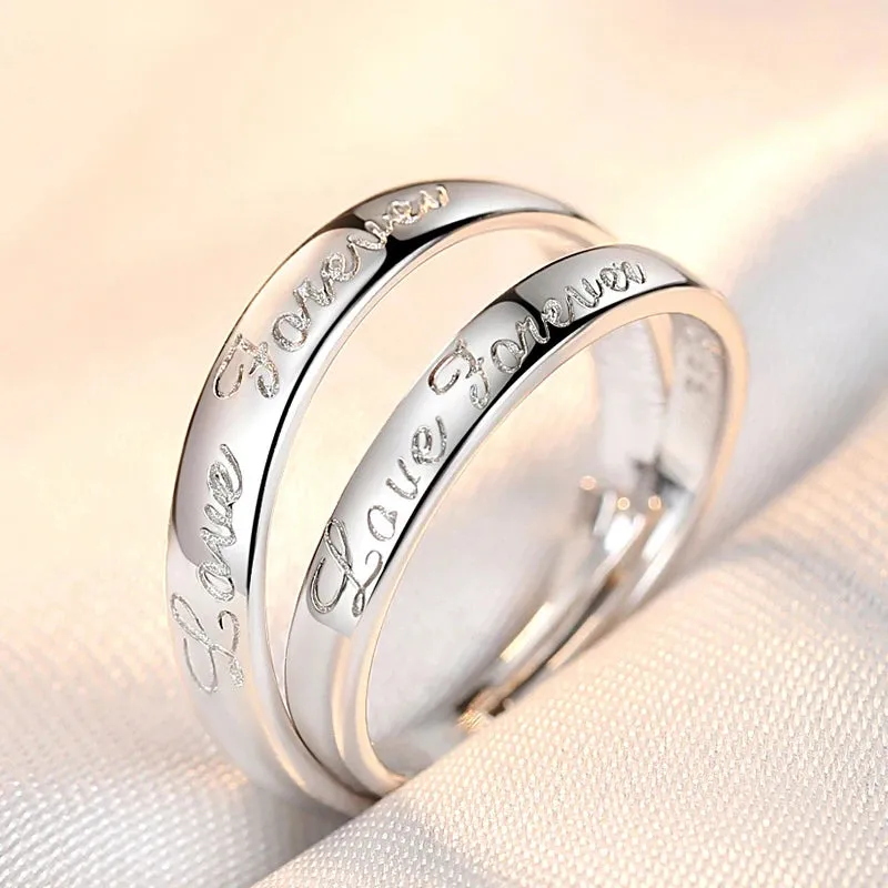 JETTING - Classic Silver Color Adjustable Couple Ring Set: Symbol of Unity and Commitment