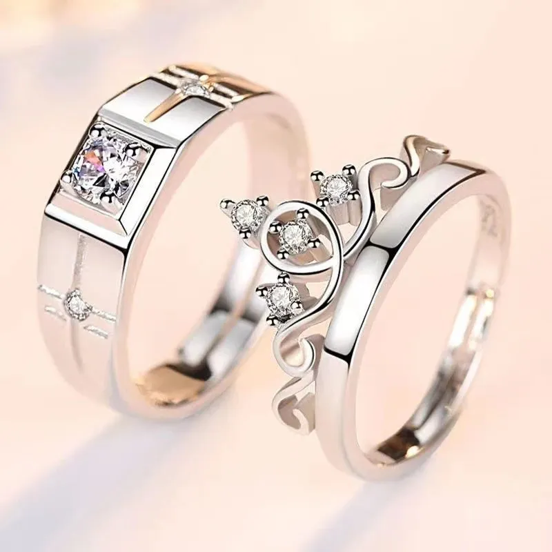 JETTING - Classic Silver Color Adjustable Couple Ring Set: Symbol of Unity and Commitment