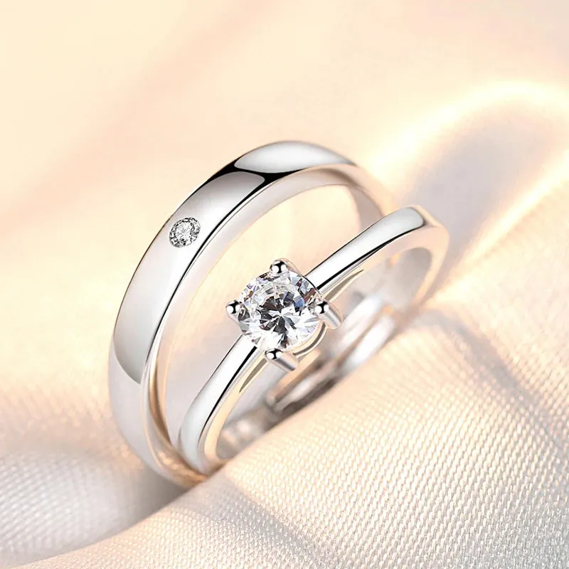 JETTING - Classic Silver Color Adjustable Couple Ring Set: Symbol of Unity and Commitment