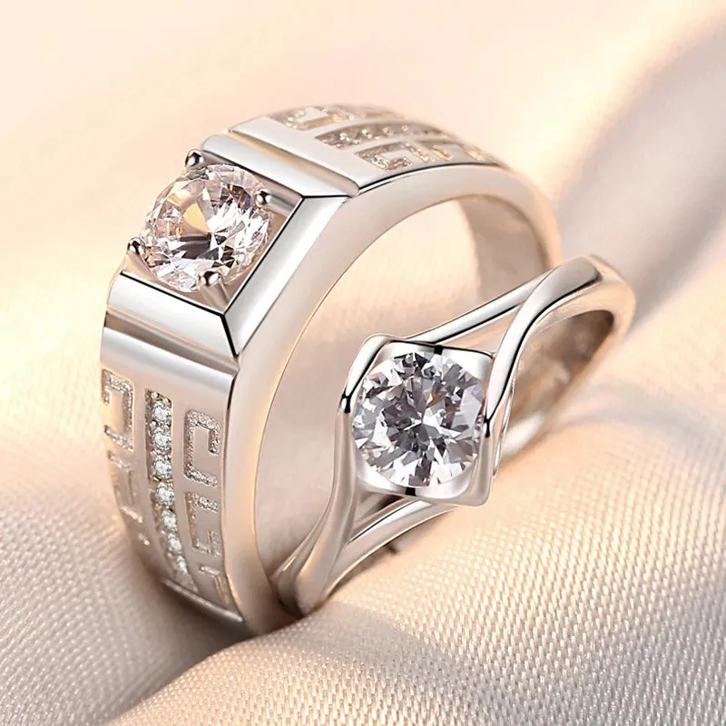 JETTING - Classic Silver Color Adjustable Couple Ring Set: Symbol of Unity and Commitment