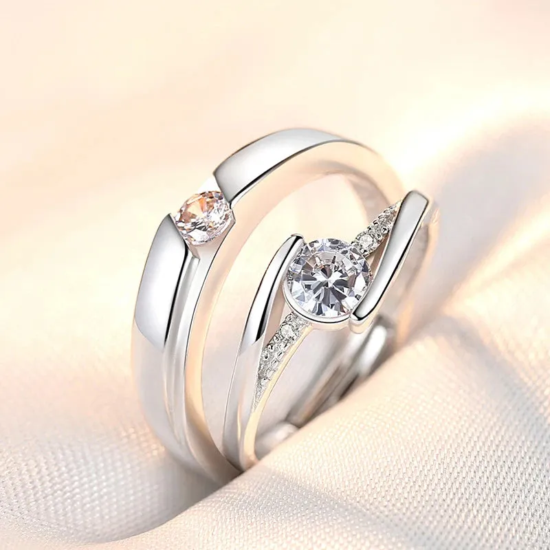 JETTING - Classic Silver Color Adjustable Couple Ring Set: Symbol of Unity and Commitment