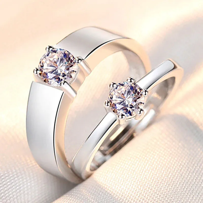 JETTING - Classic Silver Color Adjustable Couple Ring Set: Symbol of Unity and Commitment