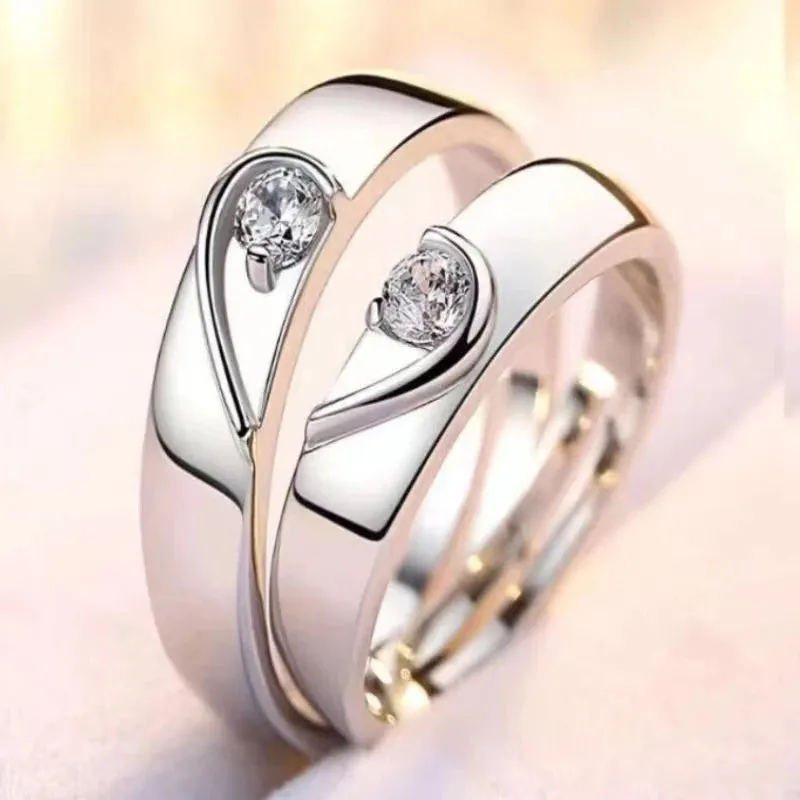 JETTING - Classic Silver Color Adjustable Couple Ring Set: Symbol of Unity and Commitment