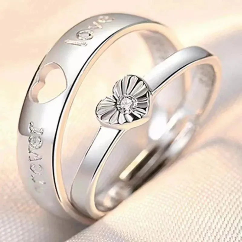 JETTING - Classic Silver Color Adjustable Couple Ring Set: Symbol of Unity and Commitment