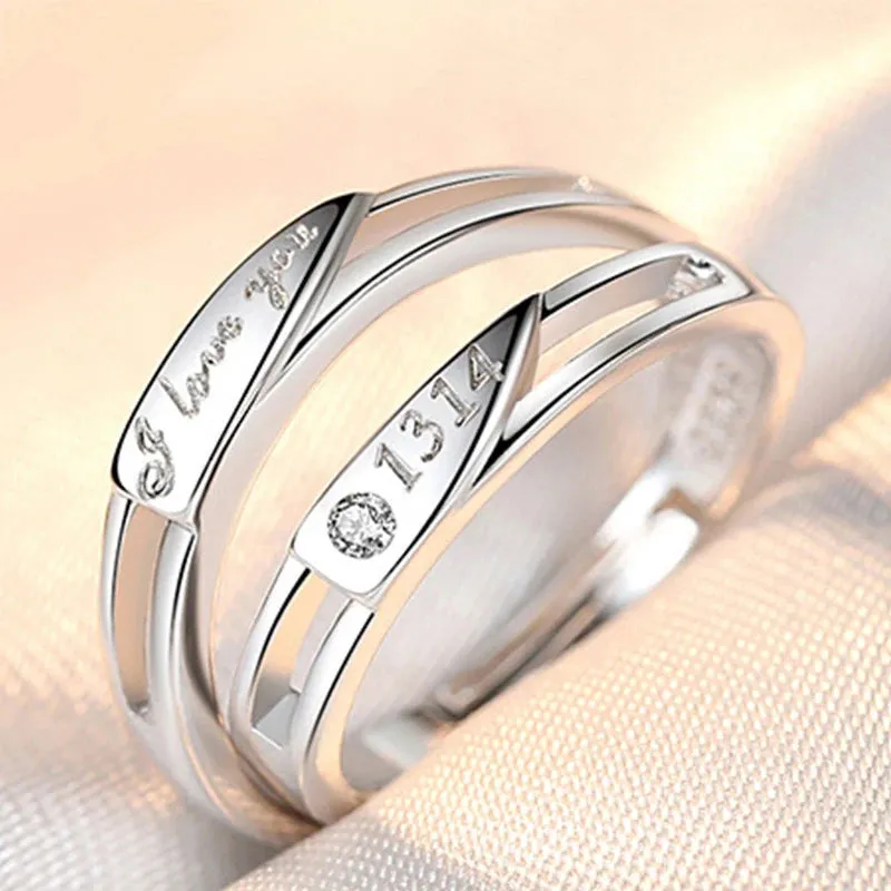 JETTING - Classic Silver Color Adjustable Couple Ring Set: Symbol of Unity and Commitment