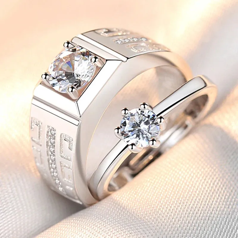 JETTING - Classic Silver Color Adjustable Couple Ring Set: Symbol of Unity and Commitment