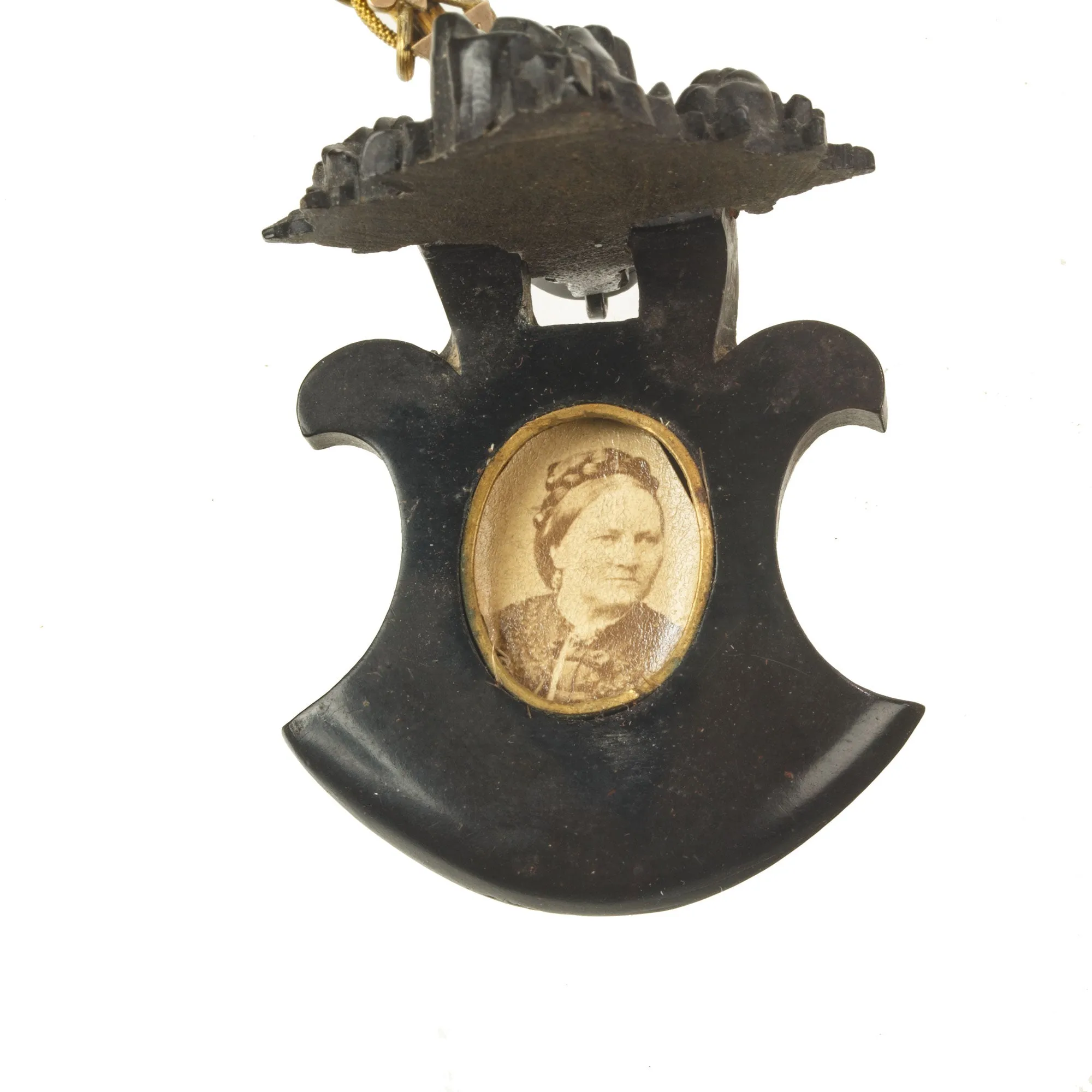 Mid to late Victorian gold filled Bookchain necklace with Vulcanite Mourning Locket j-nlvc543
