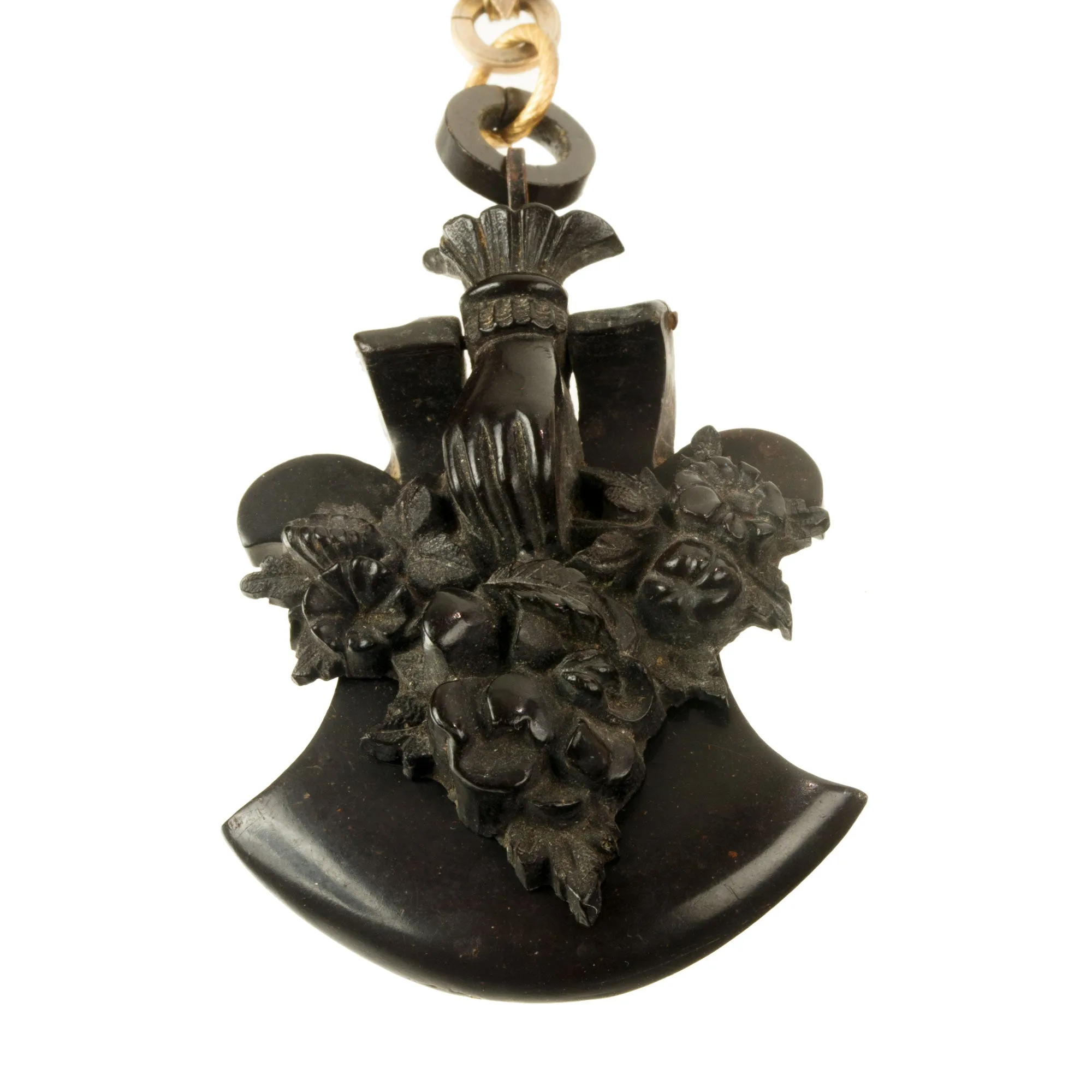 Mid to late Victorian gold filled Bookchain necklace with Vulcanite Mourning Locket j-nlvc543