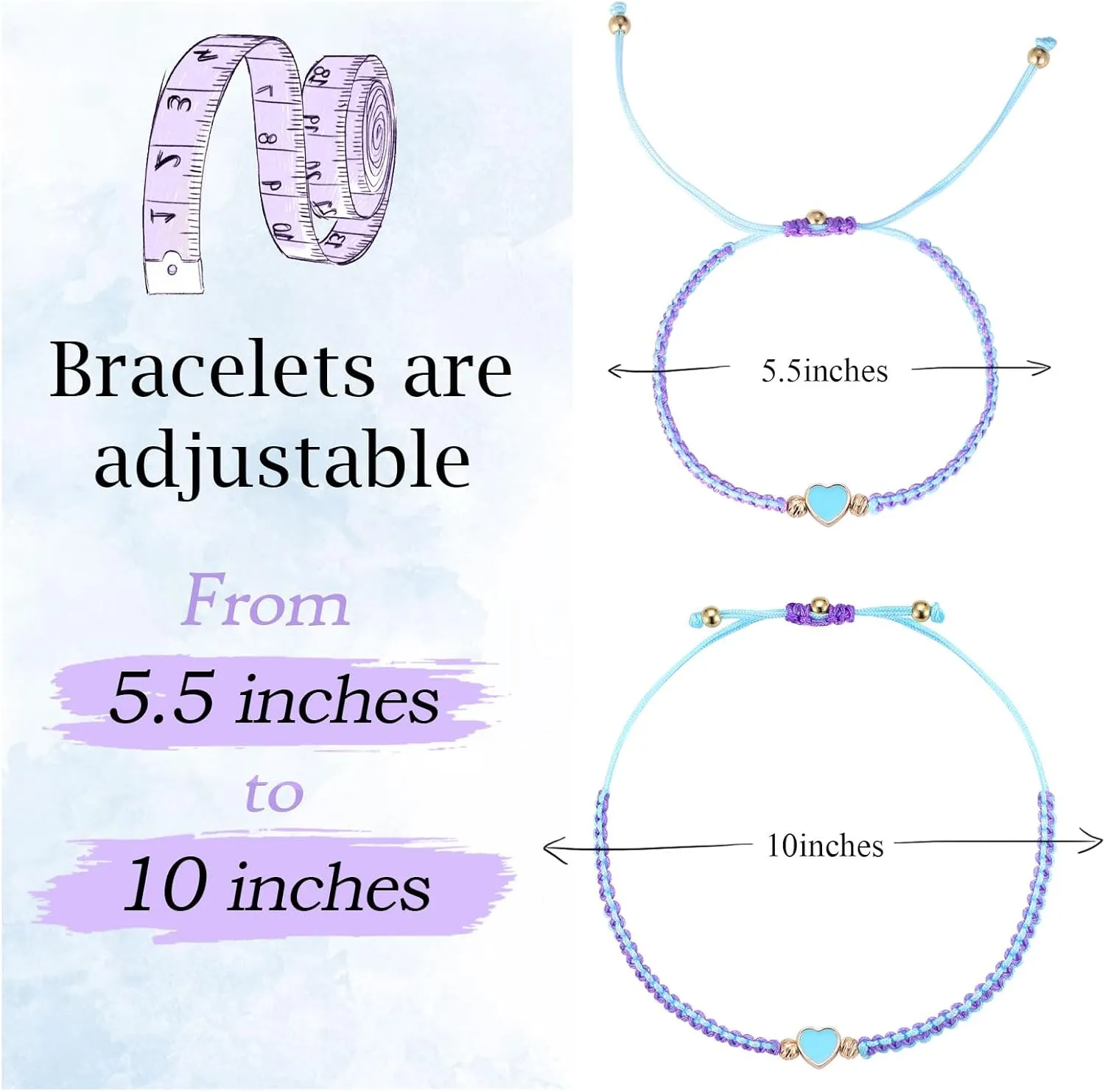 MJartoria BFF Bracelets for 2-Heart Matching Bracelets Adjustable Strand Best Friends Bracelet Friendship Bracelets Jewelry Gifts for Teen Women Couples