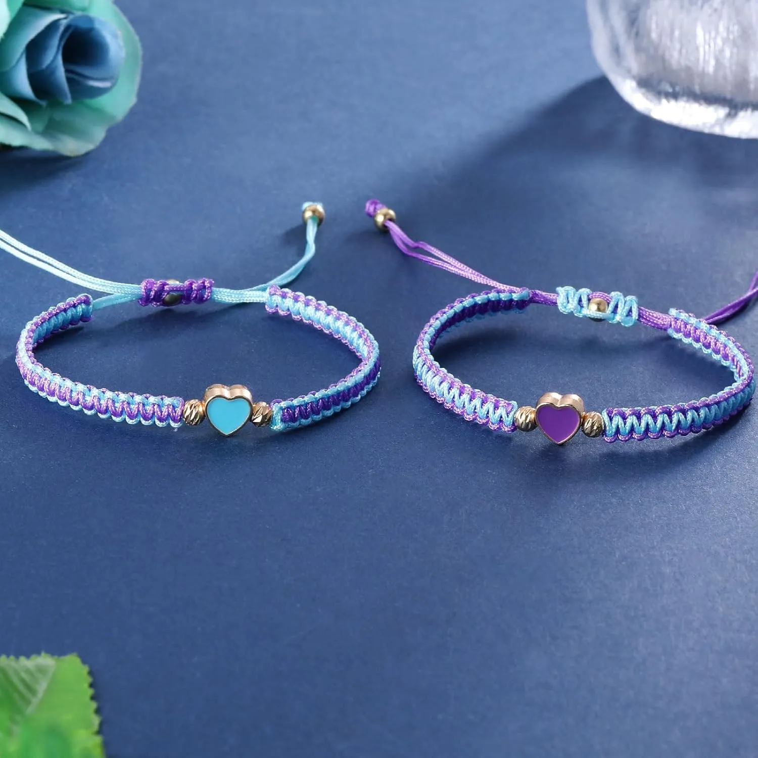 MJartoria BFF Bracelets for 2-Heart Matching Bracelets Adjustable Strand Best Friends Bracelet Friendship Bracelets Jewelry Gifts for Teen Women Couples