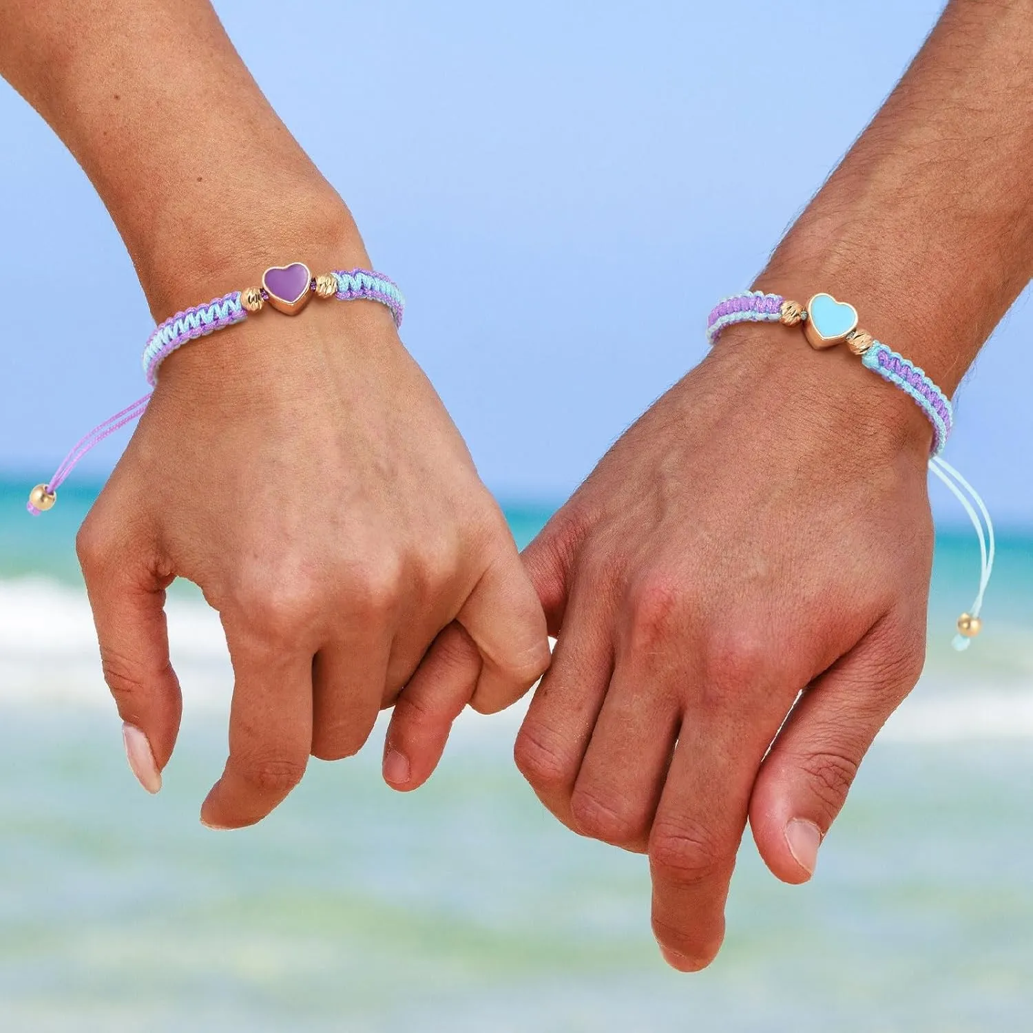 MJartoria BFF Bracelets for 2-Heart Matching Bracelets Adjustable Strand Best Friends Bracelet Friendship Bracelets Jewelry Gifts for Teen Women Couples