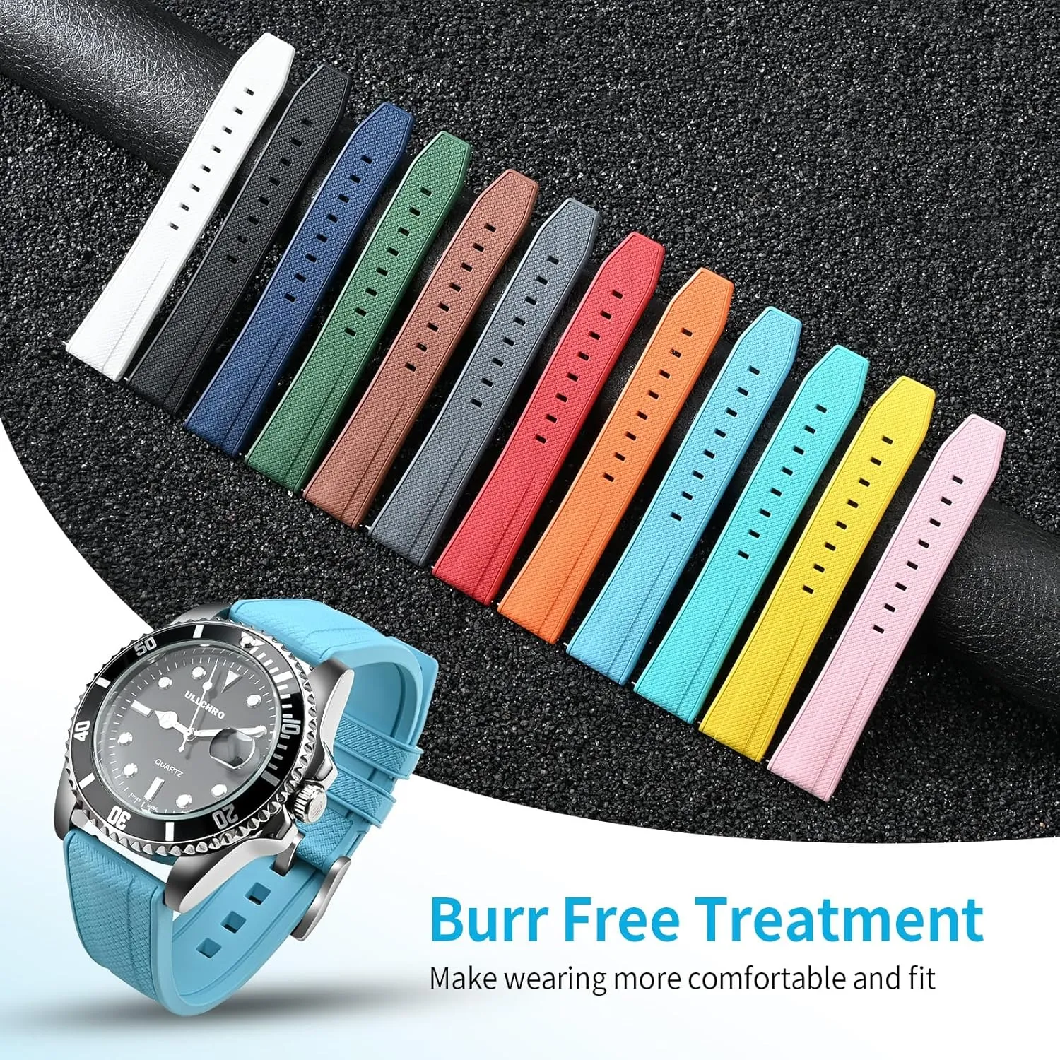 ULLCHRO FKM Rubber Watch Strap 20mm 22mm Quick Release Fluororubber Band with Silver Buckle Soft Breathable Durable Rubber Sport Strap for Men Women Waterproof Silicone Replacement