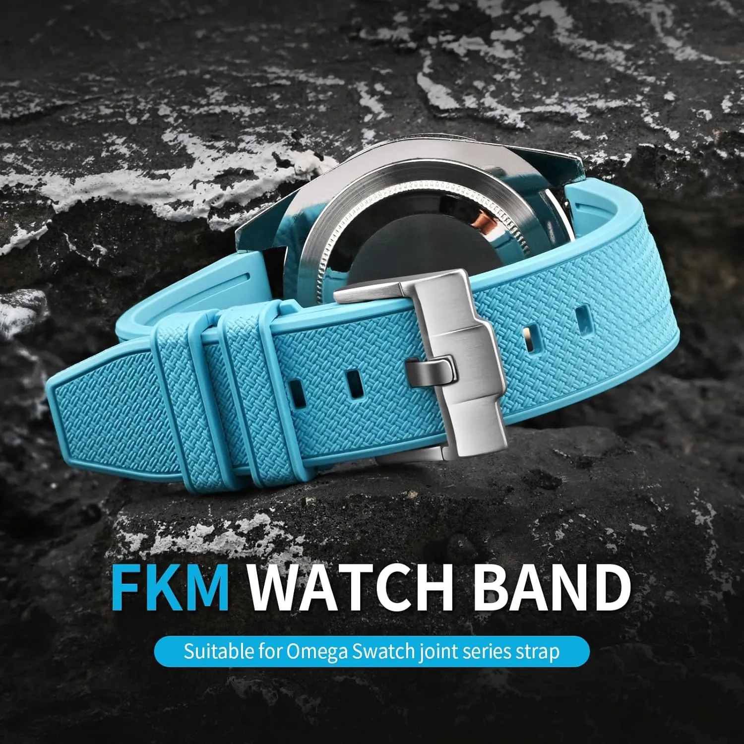 ULLCHRO FKM Rubber Watch Strap 20mm 22mm Quick Release Fluororubber Band with Silver Buckle Soft Breathable Durable Rubber Sport Strap for Men Women Waterproof Silicone Replacement
